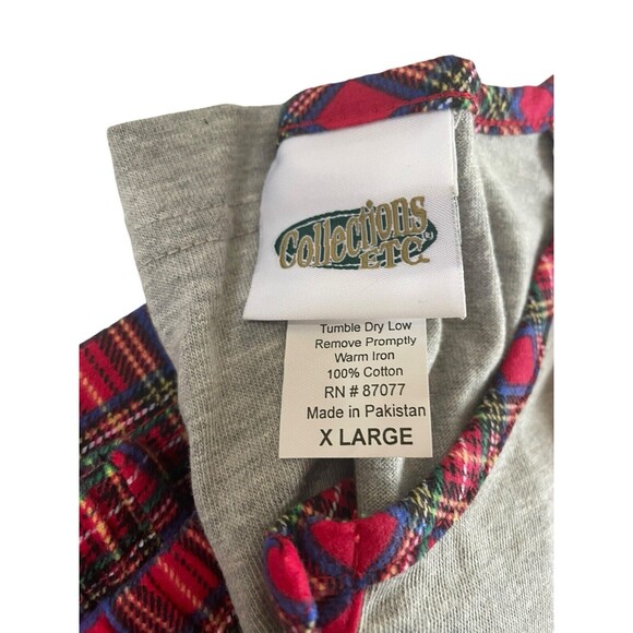 Collections Etc Flannel Pajamas XL Red Plaid Embroidered Candy Canes 2pc Set - Picture 2 of 3